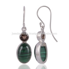 Malachite e 925 Sterling Silver Dangle Gemstone Beautiful Earrings